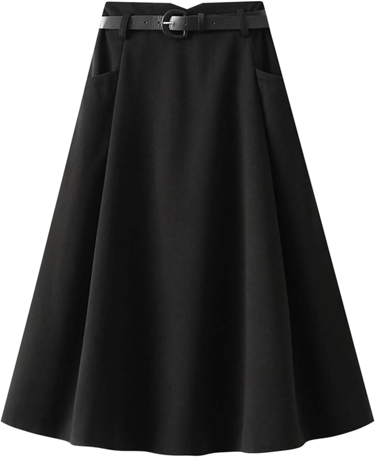 Woolen Skirt High Waisted Pleated A Line Mid Length Umbrella Skirt Body Skirt Long