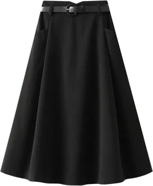 Woolen Skirt High Waisted Pleated A Line Mid Length Umbrella Skirt Body Skirt Long