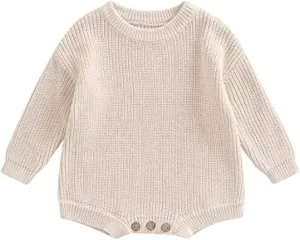 woshilaocai Baby Boy Girl Sweater Oversized Long Sleeve Romper Warm Crewneck Bodysuit Knitted Winter Clothes