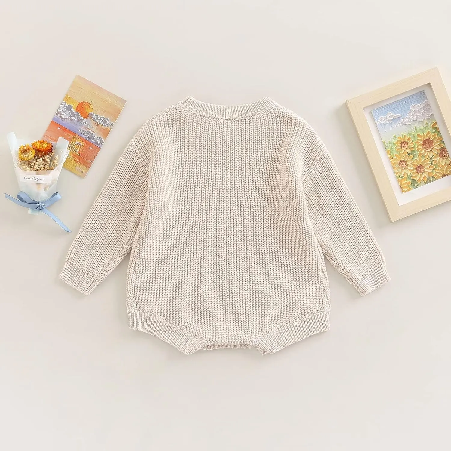 woshilaocai Baby Boy Girl Sweater Oversized Long Sleeve Romper Warm Crewneck Bodysuit Knitted Winter Clothes