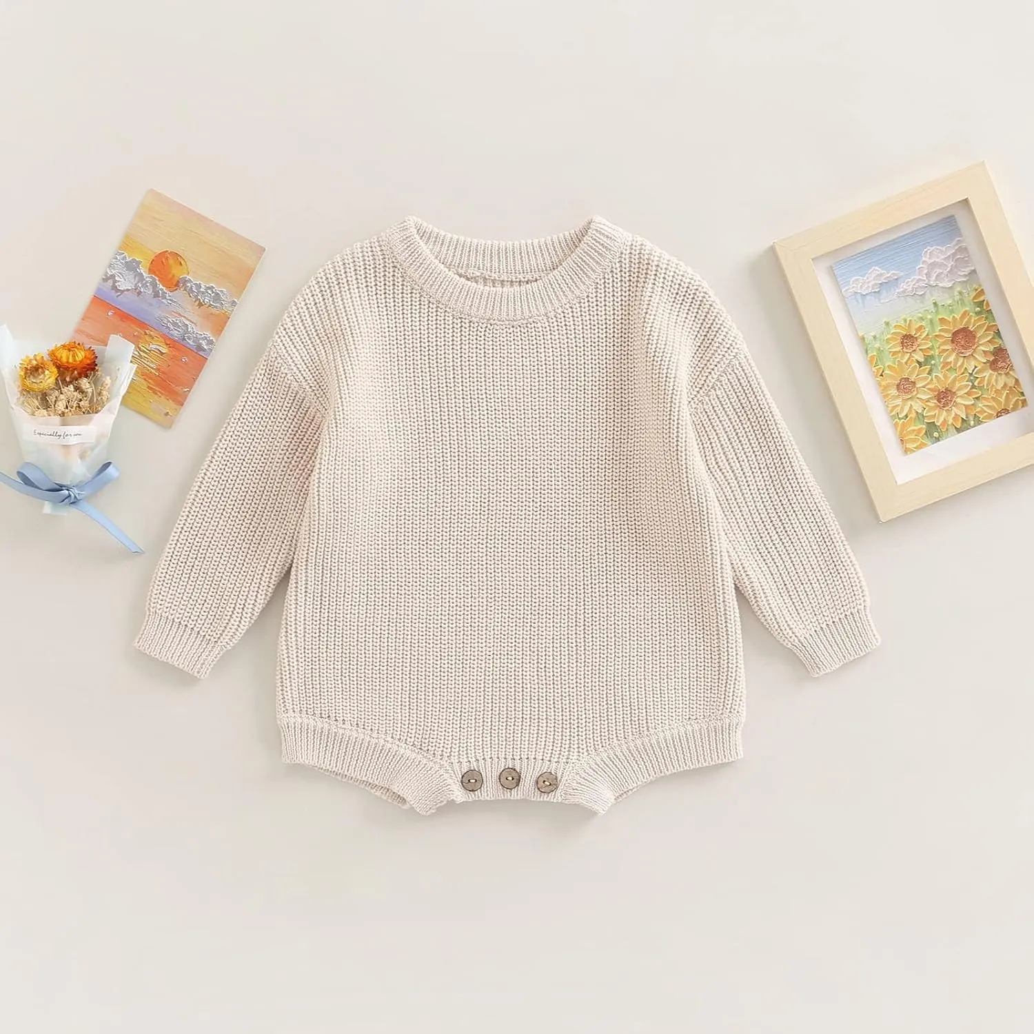 woshilaocai Baby Boy Girl Sweater Oversized Long Sleeve Romper Warm Crewneck Bodysuit Knitted Winter Clothes