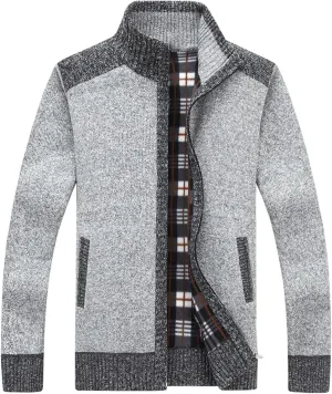 XinYangNi Men's Sweaters Full Zip Slim Thick Knitted Cardigan Sweaters Jacket with Pockets