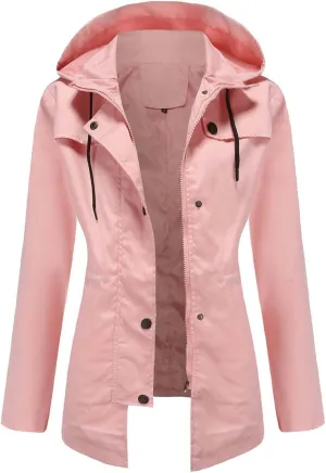 YRAETENM Rain Jacket Women Lightweight Waterproof Trench Coat Active Outdoor Hooded Windbreaker Casual Raincoat with Pockets