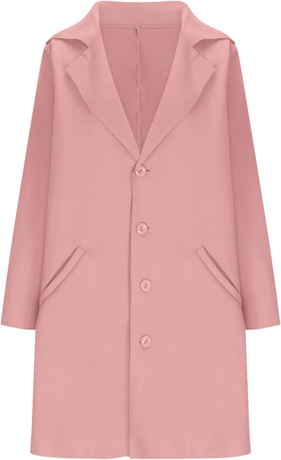 YRAETENM Trench Coat Women Single Breasted Notch Lapel Wool Coats Casual Mid Long Solid Color Jackets Fall Winter Outwear