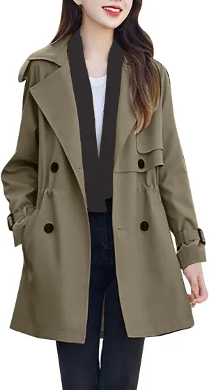 YRAETENM Women Hooded Trench Coat Lightwieght Double Breasted Anoraks Wind Breaker Elegant Long Jacket Fall Clothes Outfits