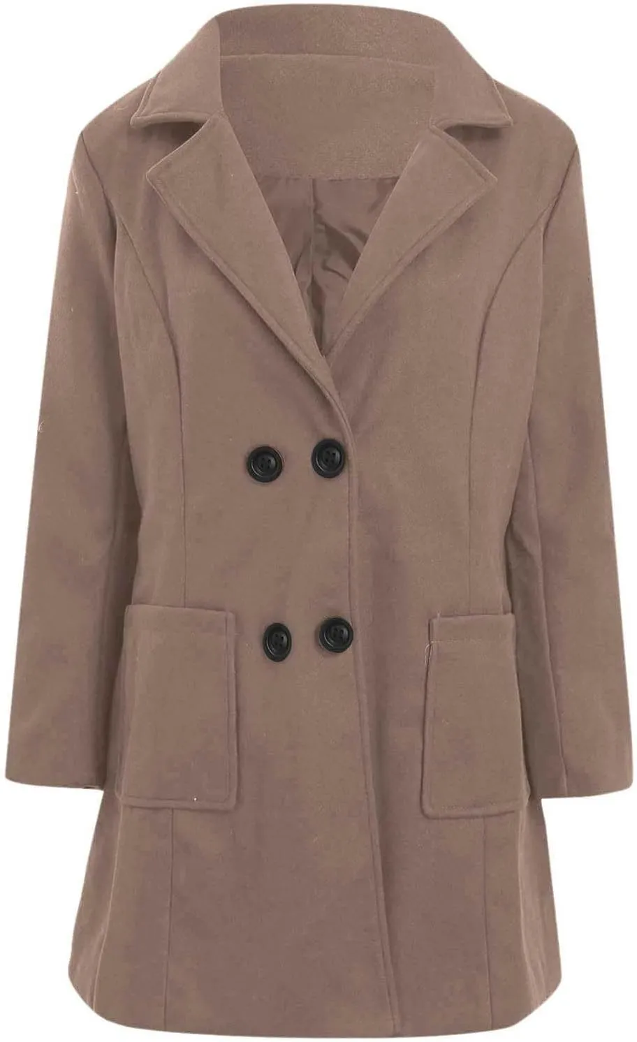 YRAETENM Women's Plus Size Long Winter Coats Notch Lapel Double Breasted Trench Coats Casual Mid Long Pea Coat with Pockets