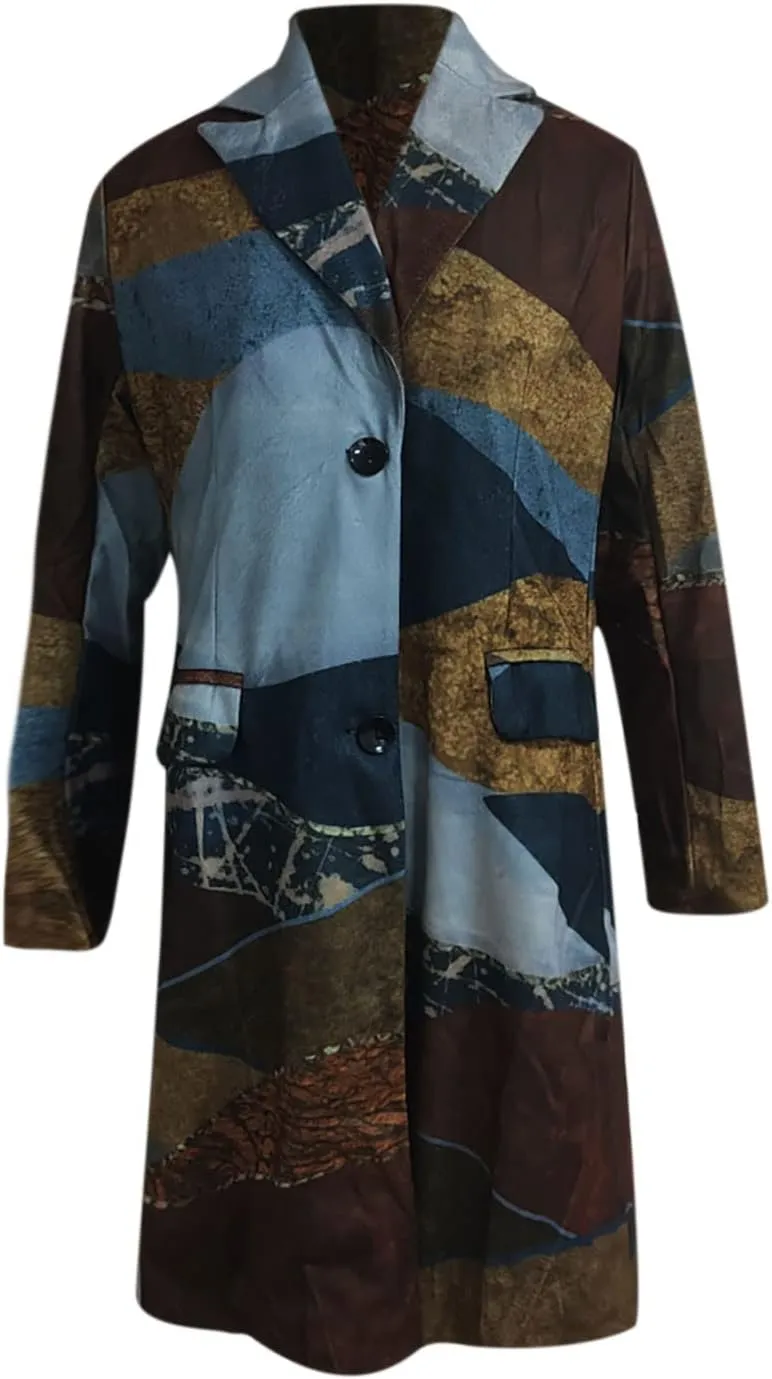 YRAETENM Womens Trench Coat Fashion Printed Single Breasted Lapel Overcoat Casual Mid-Length Long Sleeve Jackets with Pockets