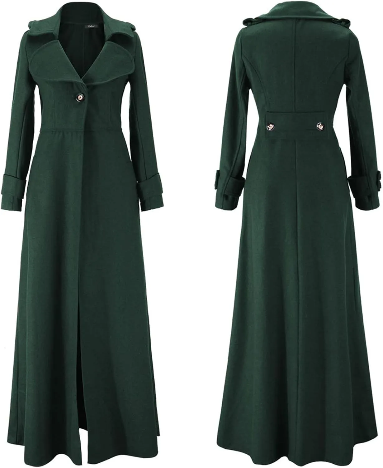 YRAETENM Wool Coats for Women Winter Lapel Slim Fit One Button Trench Coats Classic Maxi Long Pea Coats Outwear with Pockets