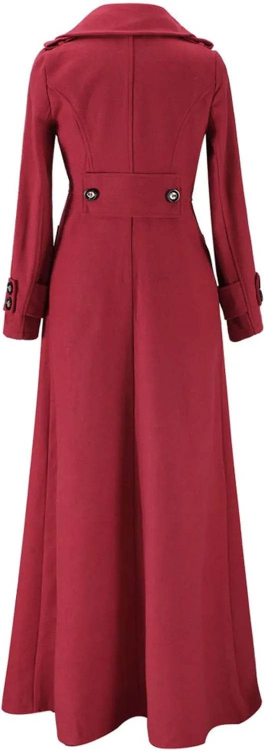 YRAETENM Wool Coats for Women Winter Lapel Slim Fit One Button Trench Coats Classic Maxi Long Pea Coats Outwear with Pockets