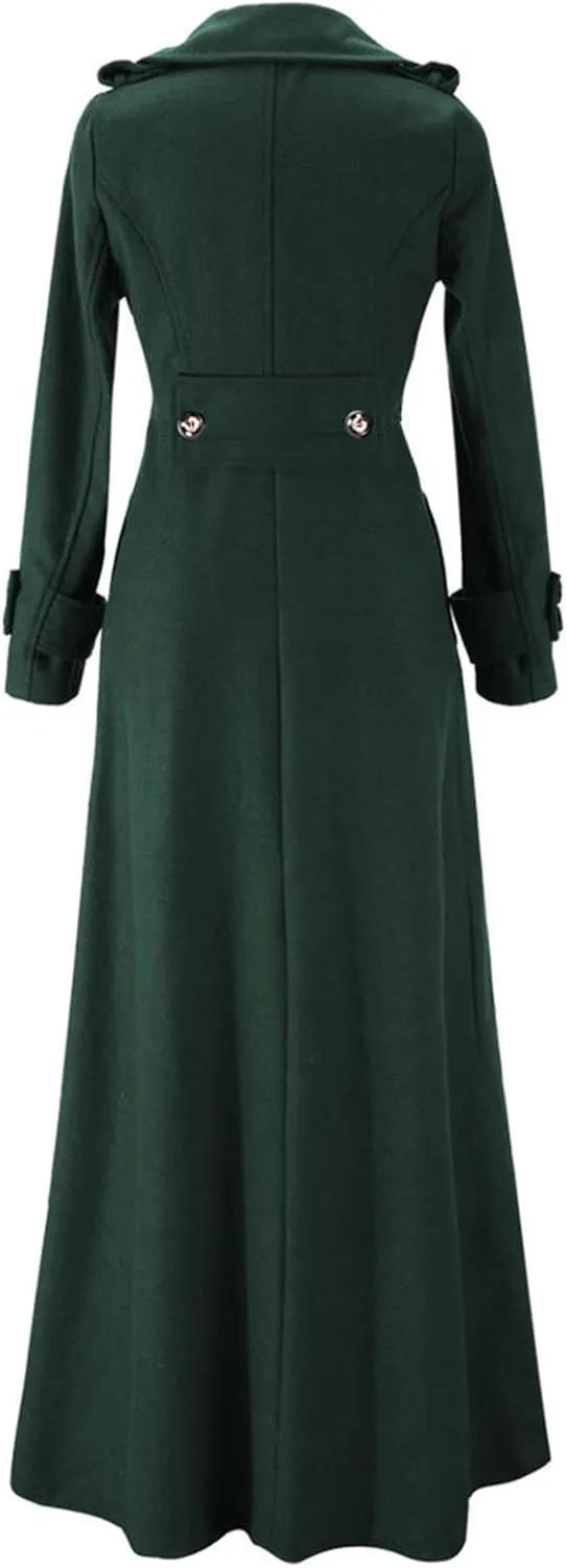 YRAETENM Wool Coats for Women Winter Lapel Slim Fit One Button Trench Coats Classic Maxi Long Pea Coats Outwear with Pockets
