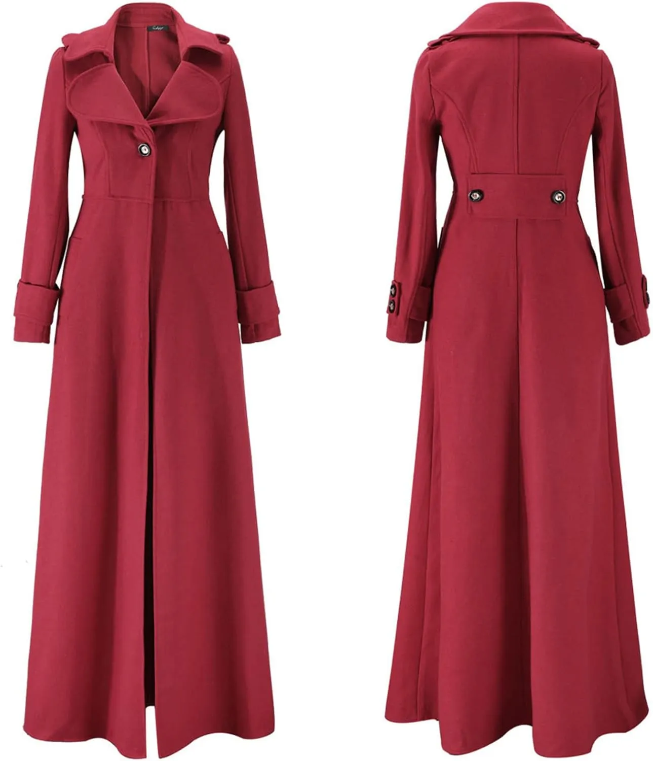 YRAETENM Wool Coats for Women Winter Lapel Slim Fit One Button Trench Coats Classic Maxi Long Pea Coats Outwear with Pockets