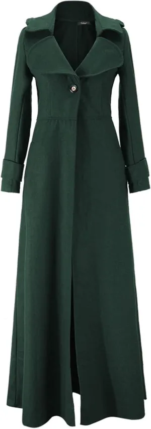 YRAETENM Wool Coats for Women Winter Lapel Slim Fit One Button Trench Coats Classic Maxi Long Pea Coats Outwear with Pockets