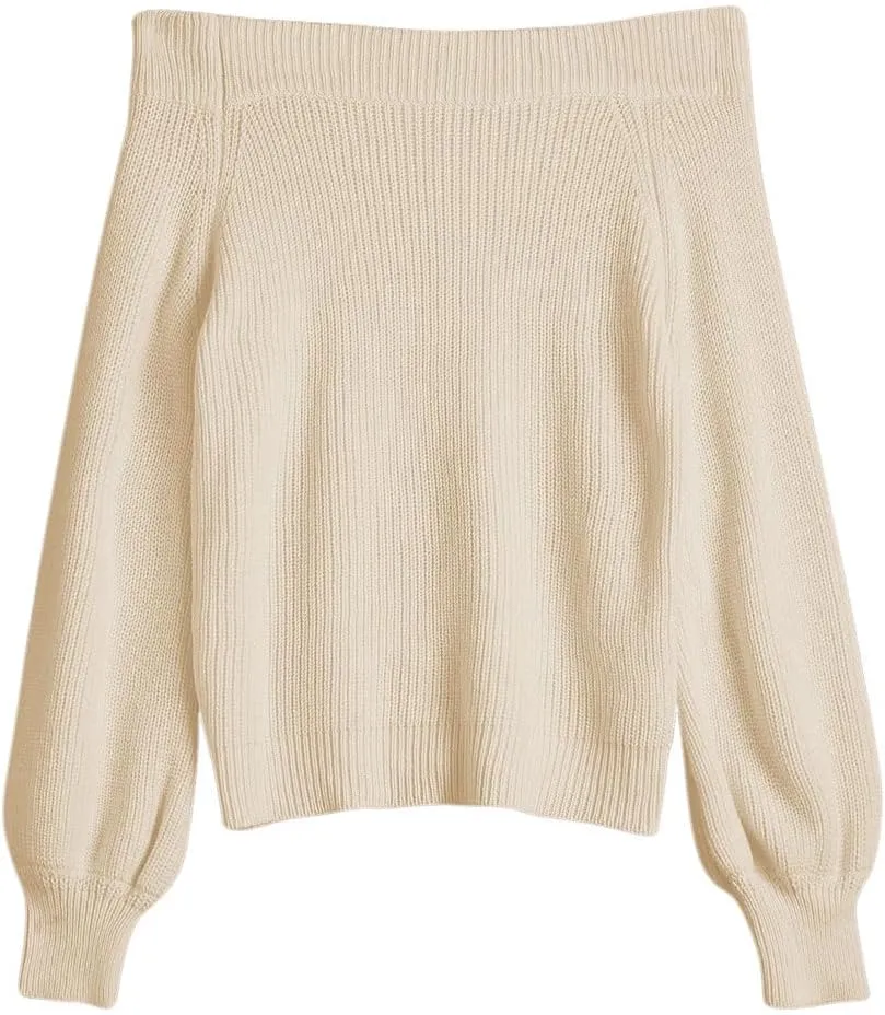 ZAFUL Women Off Shoulder Sweater Long Sleeve Knit Sweater Loose Pullover Jumper Tops