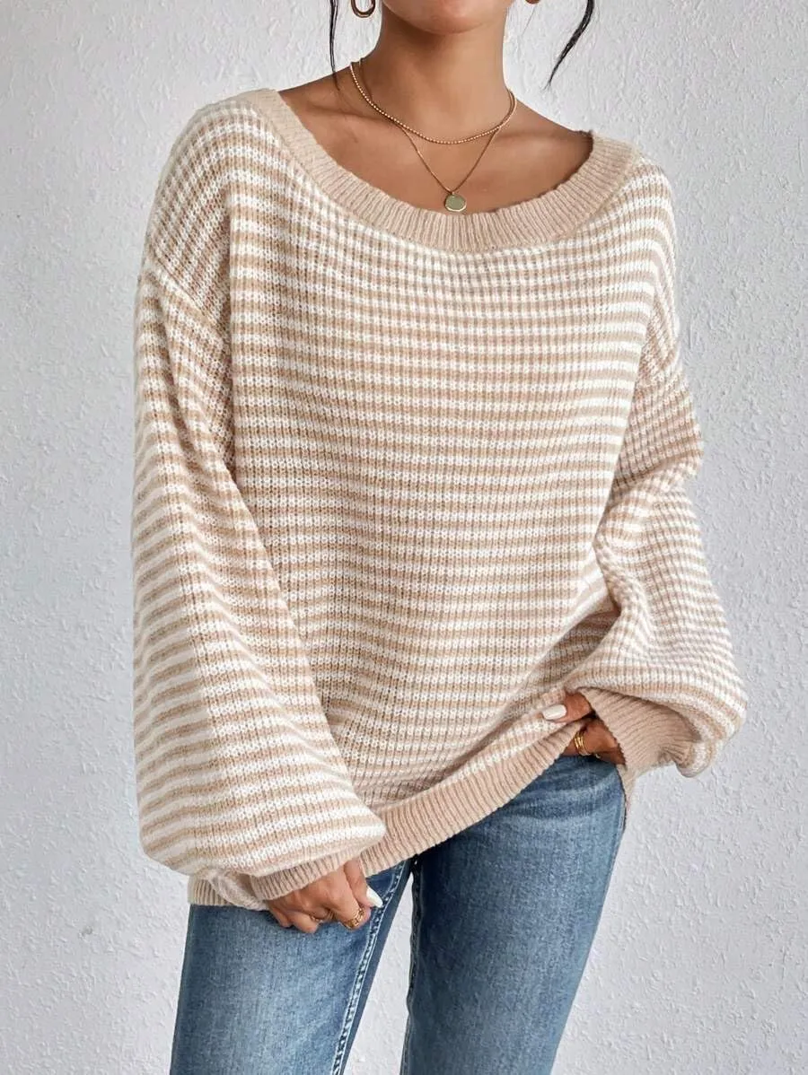 ZAFUL Women Off Shoulder Sweater Long Sleeve Knit Sweater Loose Pullover Jumper Tops