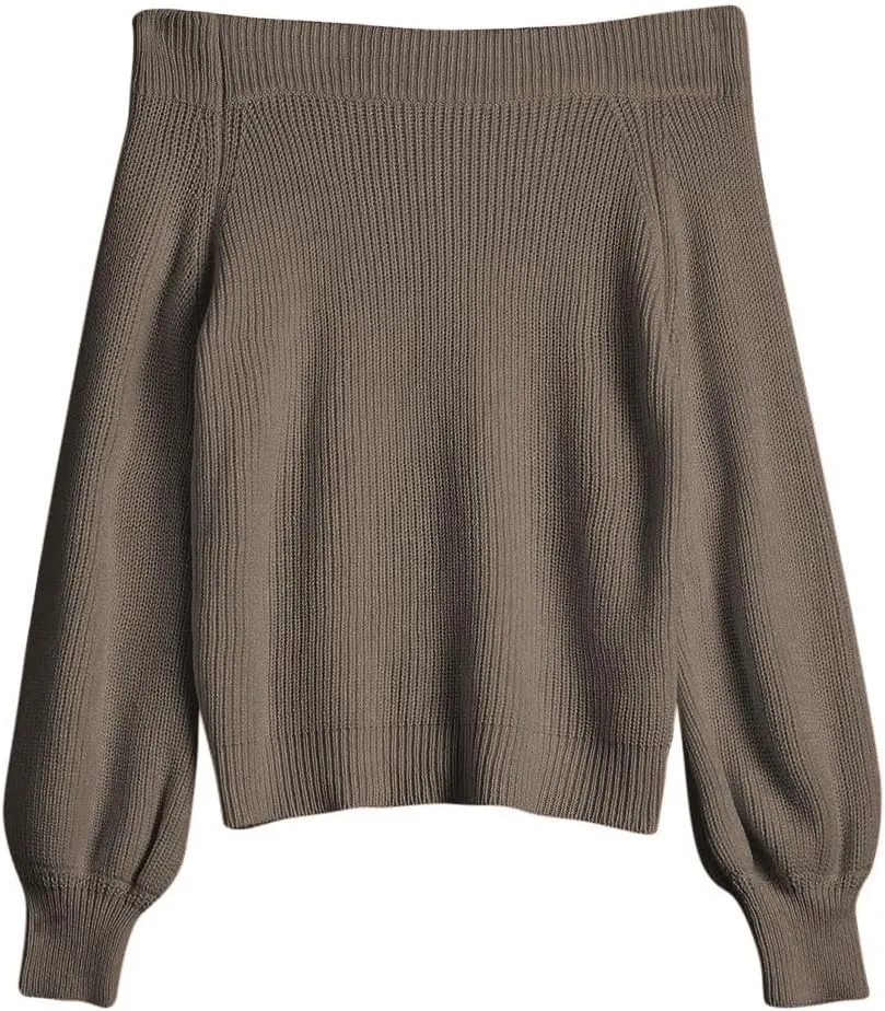 ZAFUL Women Off Shoulder Sweater Long Sleeve Knit Sweater Loose Pullover Jumper Tops