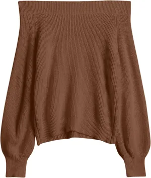 ZAFUL Women Off Shoulder Sweater Long Sleeve Knit Sweater Loose Pullover Jumper Tops
