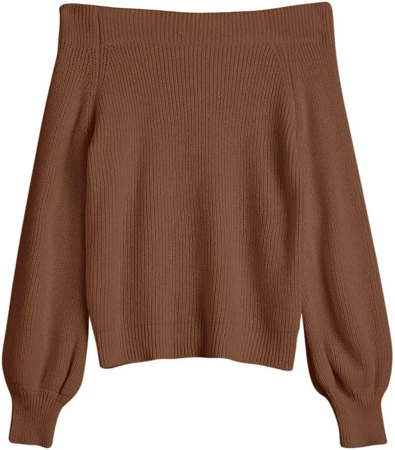 ZAFUL Women Off Shoulder Sweater Long Sleeve Knit Sweater Loose Pullover Jumper Tops
