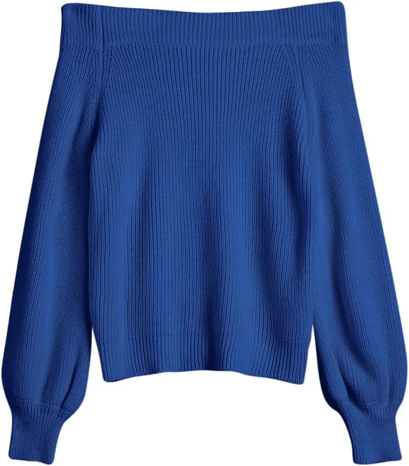 ZAFUL Women Off Shoulder Sweater Long Sleeve Knit Sweater Loose Pullover Jumper Tops