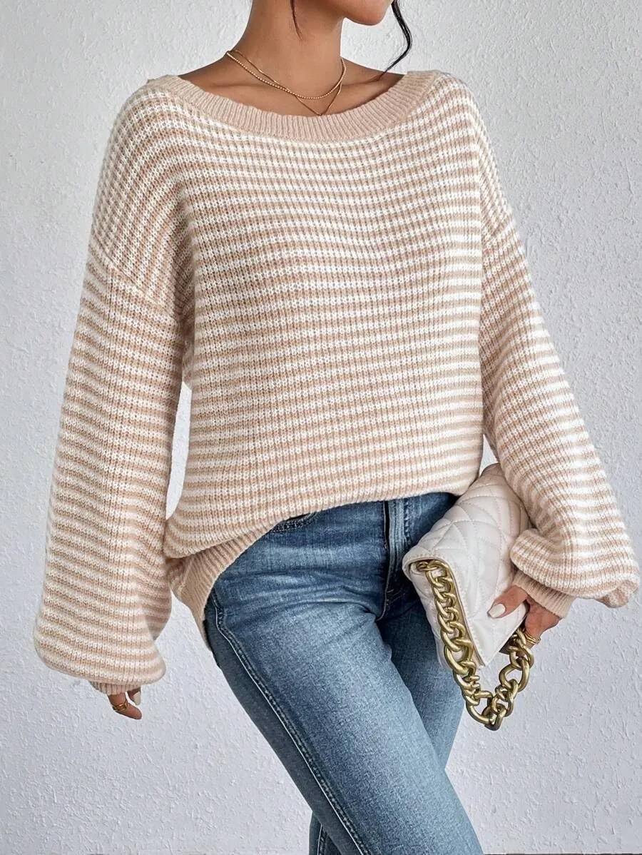 ZAFUL Women Off Shoulder Sweater Long Sleeve Knit Sweater Loose Pullover Jumper Tops