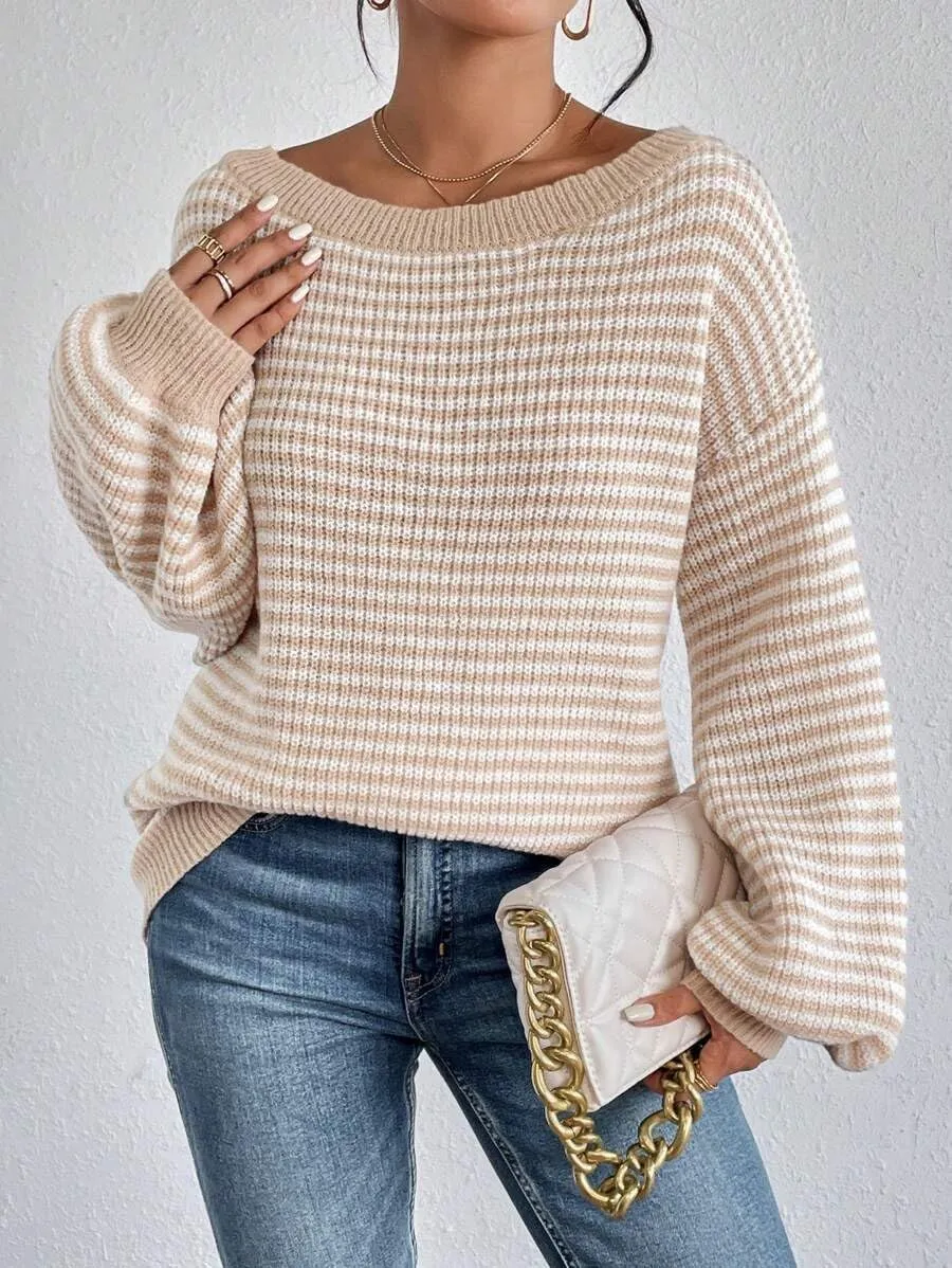 ZAFUL Women Off Shoulder Sweater Long Sleeve Knit Sweater Loose Pullover Jumper Tops