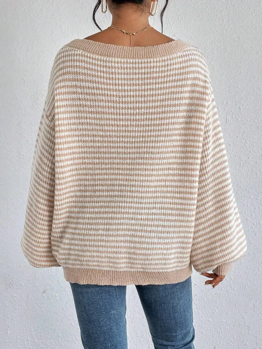 ZAFUL Women Off Shoulder Sweater Long Sleeve Knit Sweater Loose Pullover Jumper Tops