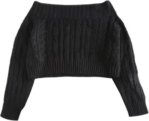 ZAFUL Women V Neck Button Knit Crop Sweaters Batwing Sleeve V Back Ribbed Hem Pullover Sweater