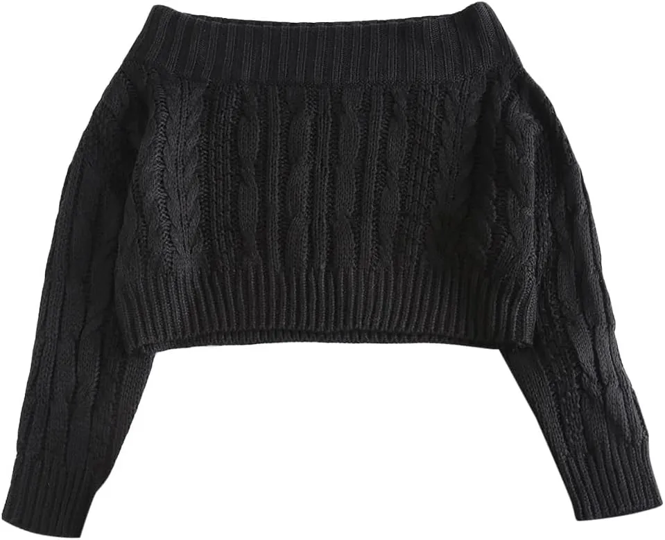 ZAFUL Women V Neck Button Knit Crop Sweaters Batwing Sleeve V Back Ribbed Hem Pullover Sweater