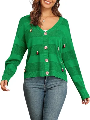 ZAFUL Women's 2024 Ugly Christmas Cardigans Sweater Lightweight Casual Long Sleeve Soft Knitted Open Front Cardigans