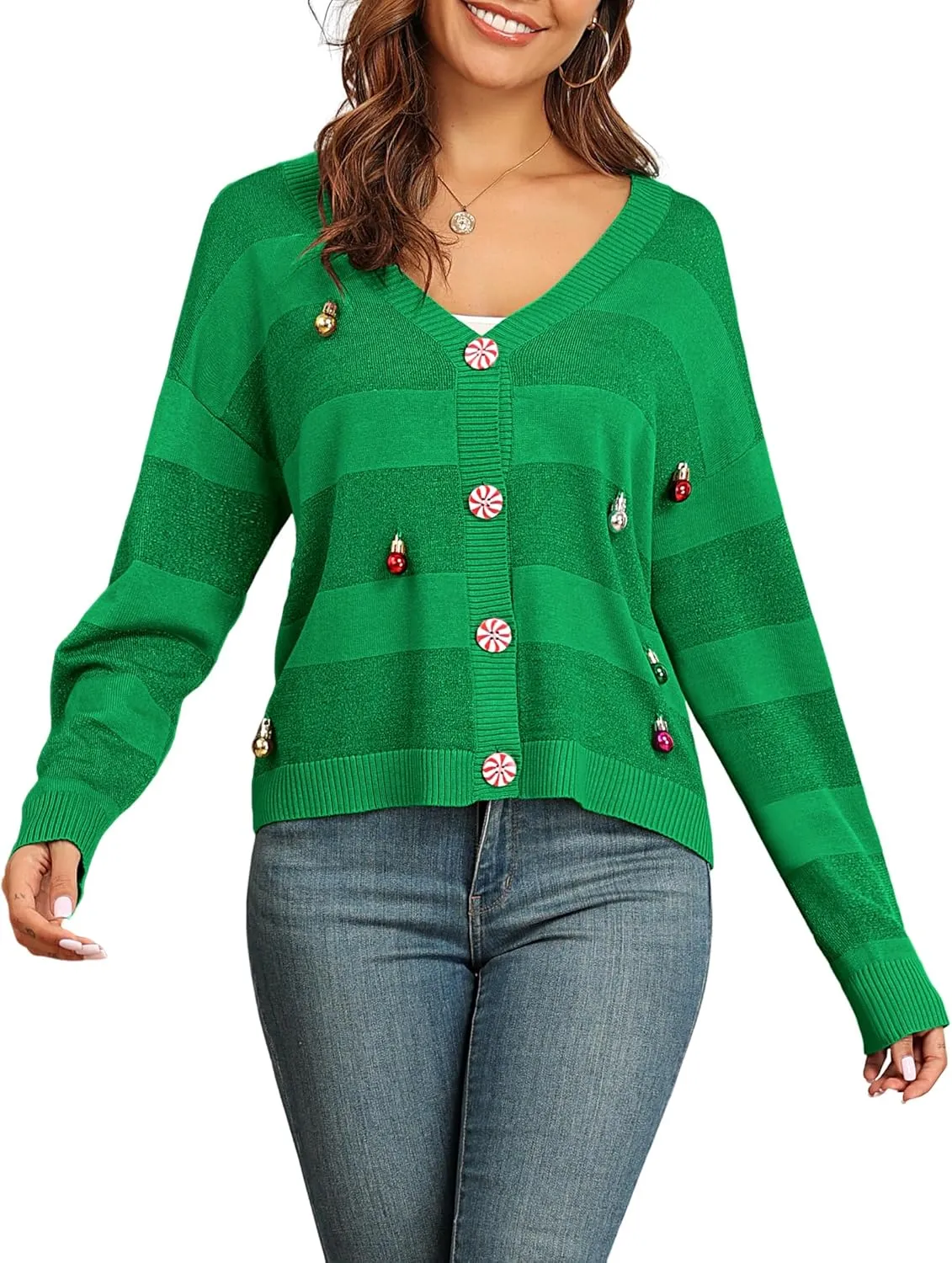 ZAFUL Women's 2024 Ugly Christmas Cardigans Sweater Lightweight Casual Long Sleeve Soft Knitted Open Front Cardigans